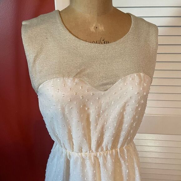 NEEDLE & THREAD | gold sparkly cream color mini dress S - Picture 2 of 7